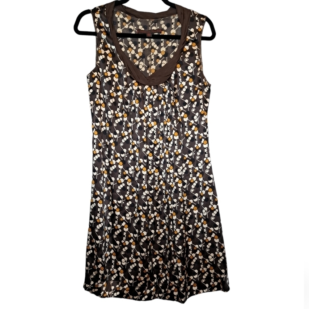 A COMMON THREAD • Silk Sleeveless Shift Mini Dress • Brown w Dots • Medium • EUC